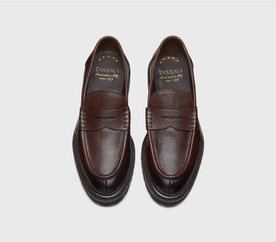 Doucal's Heren tumbled lederen Penny loafer | bruin Brown Heren