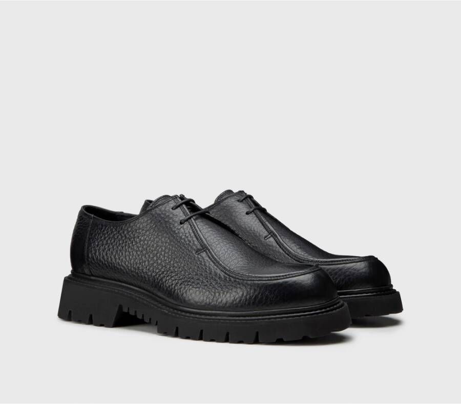 Doucal's Heren tumbled lederen veterschoen | zwart Black Heren