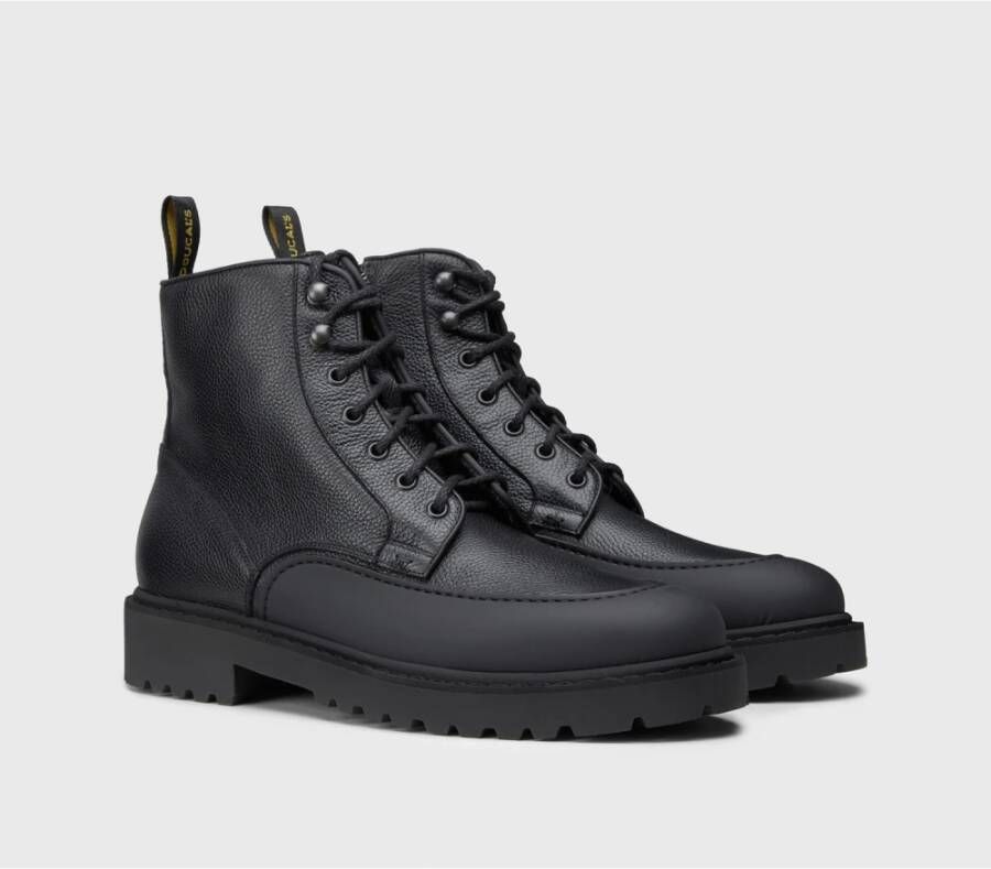 Doucal's Heren tumbled leren veterschoen enkellaars | zwart Black Heren