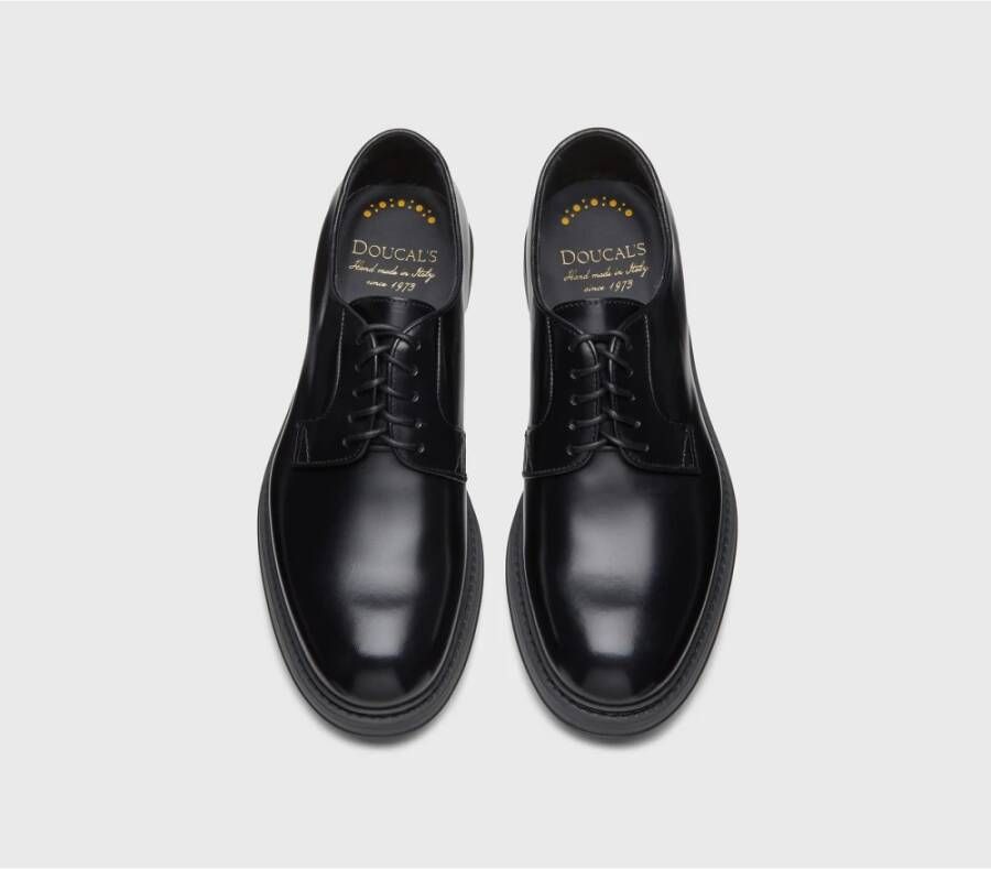 Doucal's Italiaanse leren schoenen naadloos ontwerp Blake constructie Black Heren