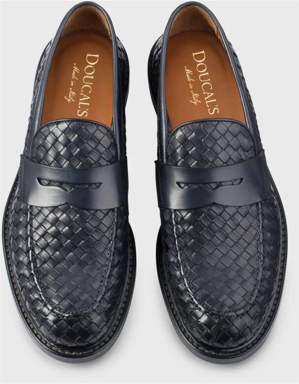 Doucal's Blauwe Geweven Leren Loafers Blue Heren