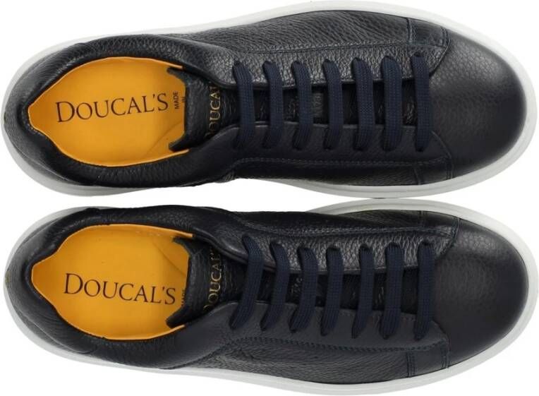 Doucal's Navy Blauw Gehamerd Leren Sneaker Blue Heren