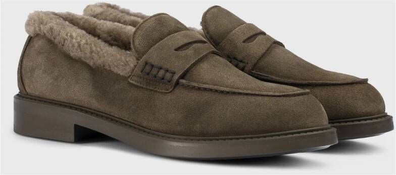 Doucal's Penny loafer voor dames van suède en schapenvacht | bruin Brown Dames