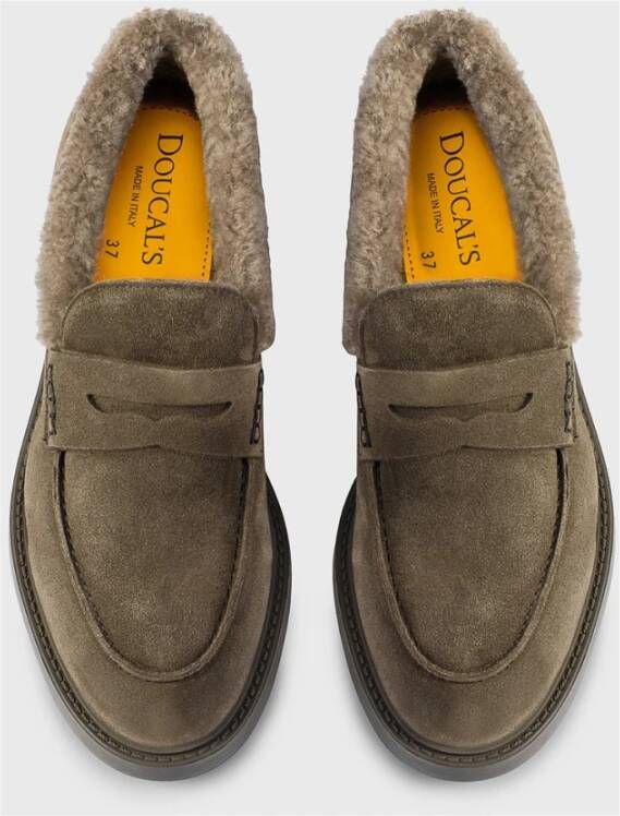 Doucal's Penny loafer voor dames van suède en schapenvacht | bruin Brown Dames