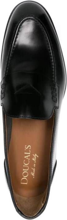 Doucal's Zwarte Geborsteld Leren Penny Loafers Black Heren