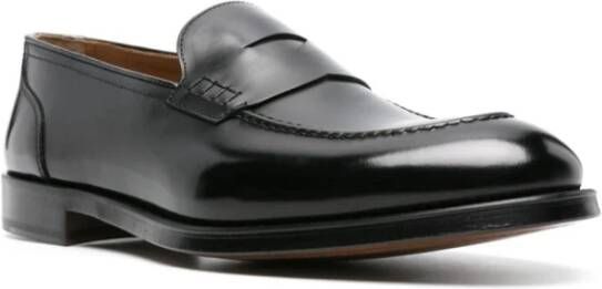 Doucal's Zwarte Geborsteld Leren Penny Loafers Black Heren