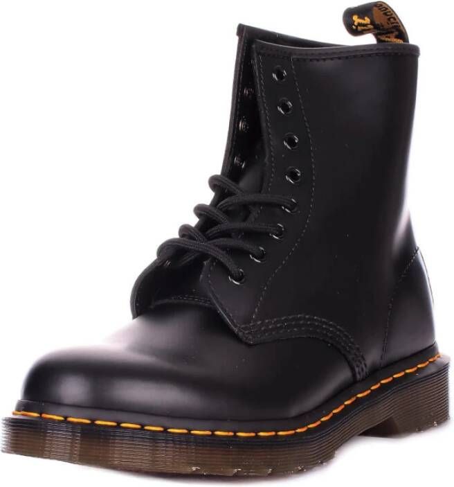 Dr. Martens Leren Logo Laarzen Rubberen Zool Black Dames