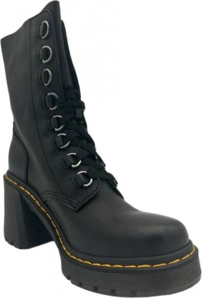 Dr. Martens Leren Plateau Enkellaarzen met Uitlopende Hak Black Dames