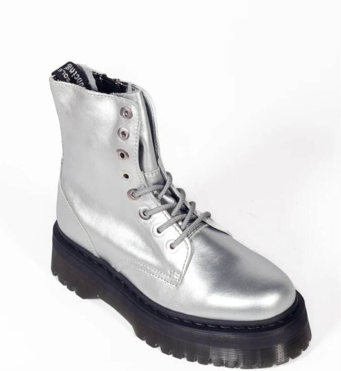 Dr. Martens Metallic Leren Plateau Laarzen Gray Dames