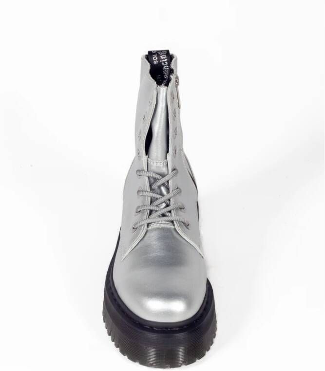 Dr. Martens Metallic Leren Plateau Laarzen Gray Dames