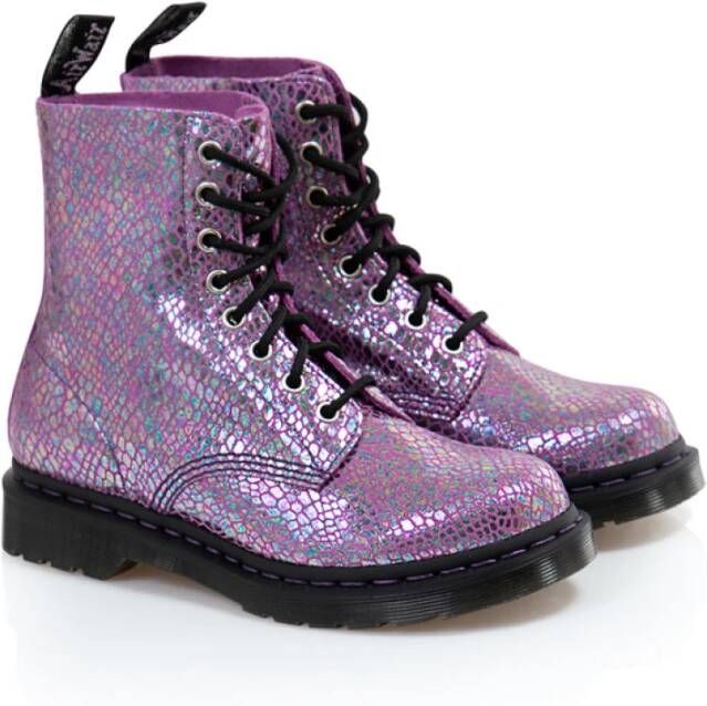 Dr. Martens Paarse Slang Metallic Suède Schoenen Purple Dames