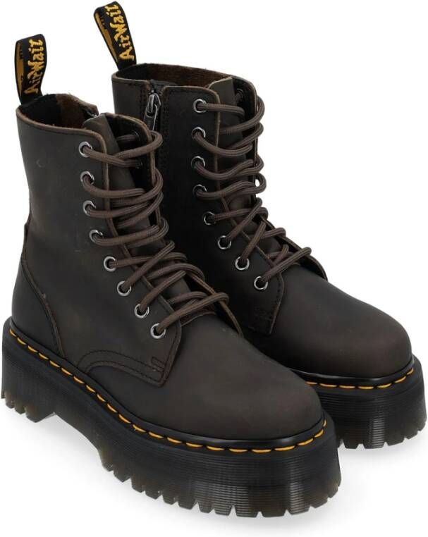 Dr. Martens Zwarte Distressed Leren Veterschoenen Gray Dames