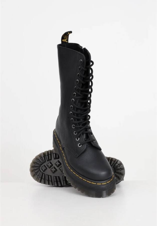 Dr. Martens Zwarte Hoge Leren Laarzen Gele Stiksels Black Dames