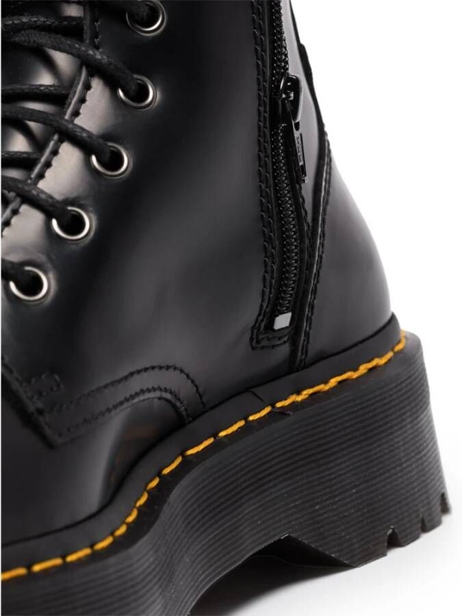 Dr. Martens Zwarte Leren Laarzen met Gele Stiksels Black Dames