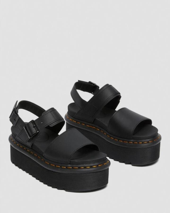 Dr. Martens Zwarte Leren Plateau Sandalen Black Dames