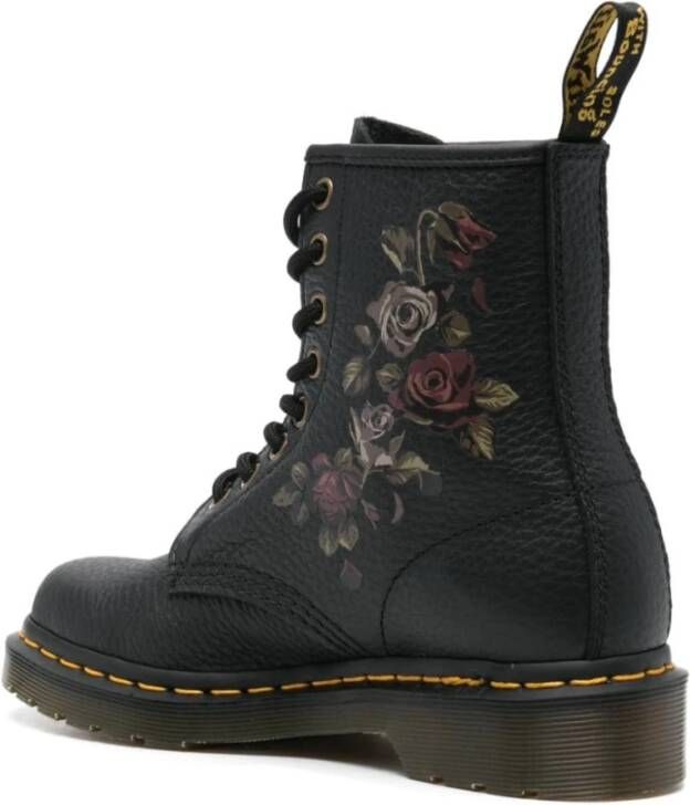 Dr. Martens Zwarte Leren Rozenprint Laarzen Black Dames