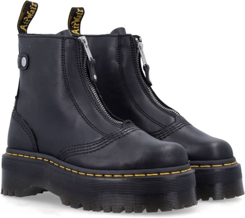 Dr. Martens Zwarte platformlaarzen met gele stiksels Black Dames