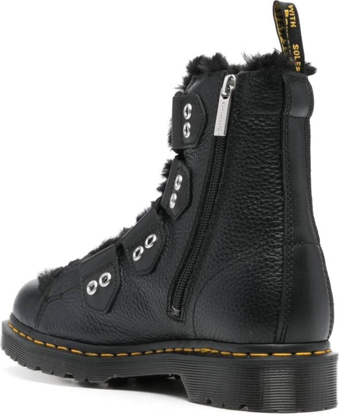 Dr. Martens Zwarte Veterschoenen met Faux-Fur Voering Black Dames