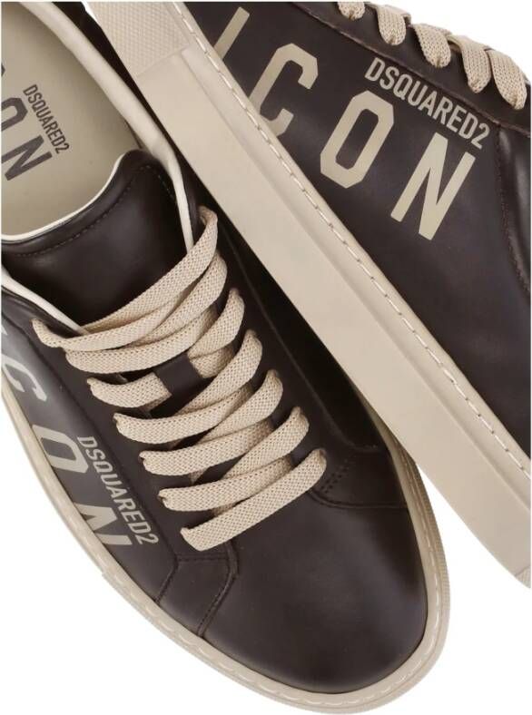 Dsquared2 Bruine leren sneakers met logodetail Brown Heren