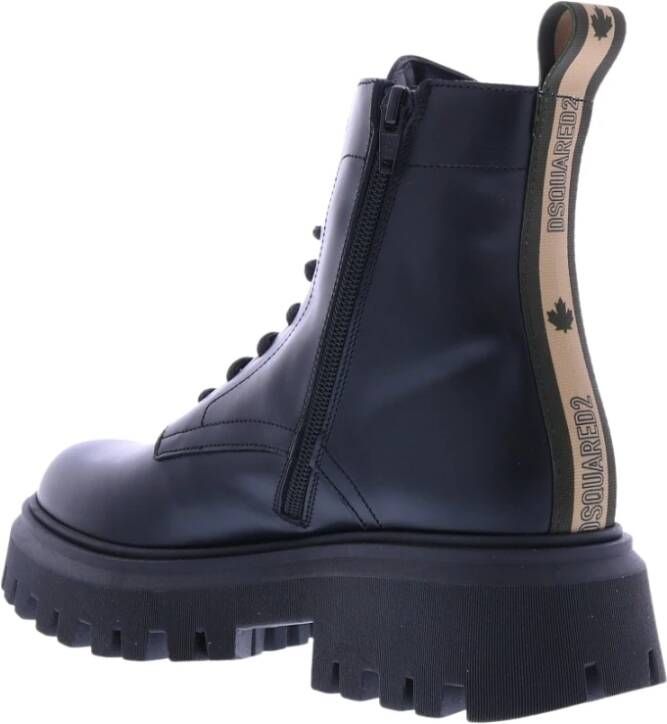 Dsquared2 Stijlvolle Leren Combat Enkellaarzen Zwart Dames