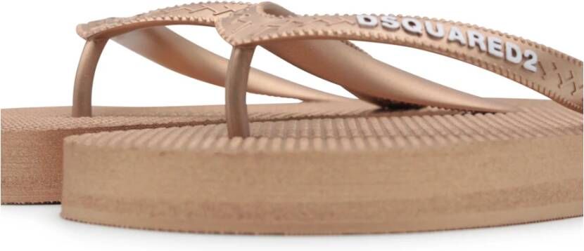 Dsquared2 Gouden Logo-Print Flip-Flops Beige Dames