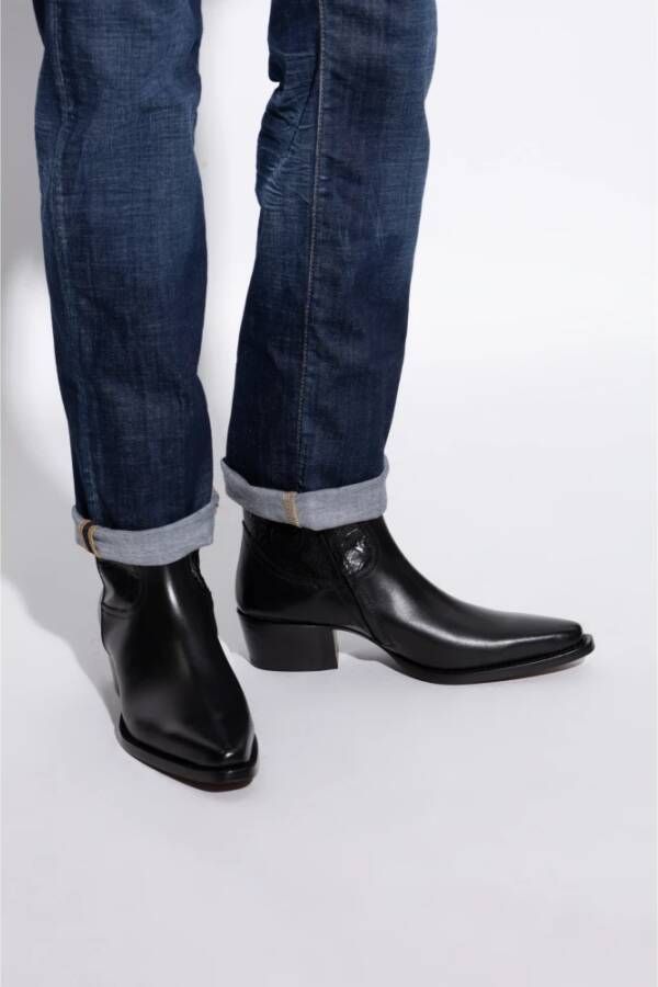 Dsquared2 Leren cowboy laarzen Black Heren