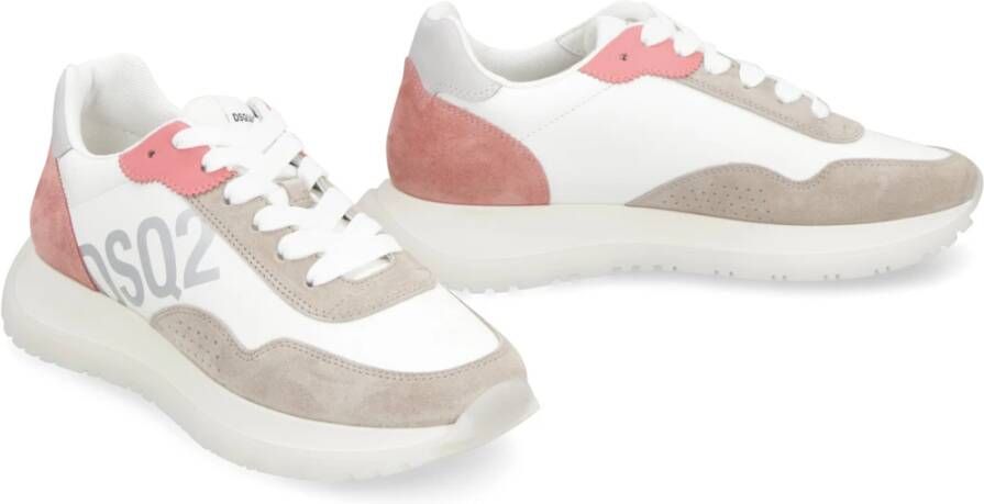 Dsquared2 Leren lage sneakers met suède inzetstukken White Dames