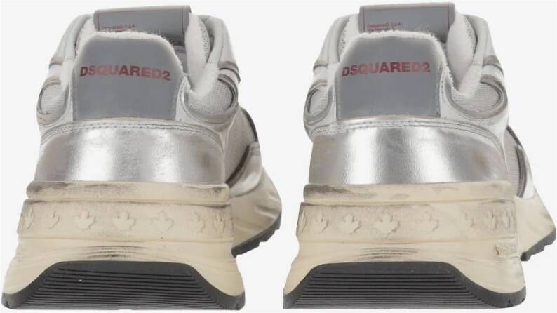 Dsquared2 Logo Mesh Leren Sneakers Versleten Effect Gray Heren