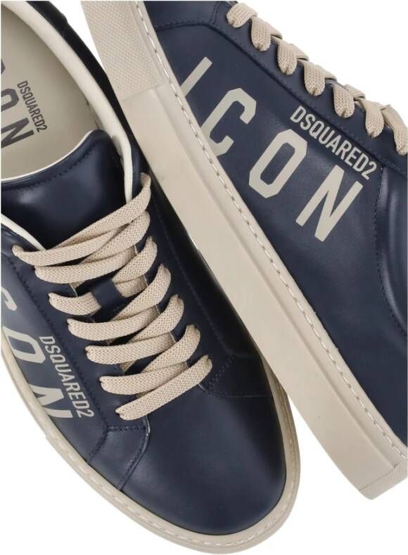 Dsquared2 Navy Blauwe Leren Sneakers Mannen Blue Heren