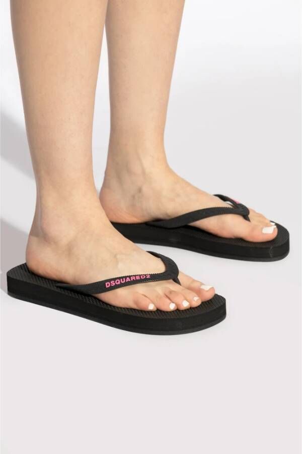 Dsquared2 Rubber slides met logo Black Dames