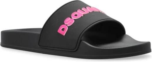 Dsquared2 Rubberen slides met logo Black Dames