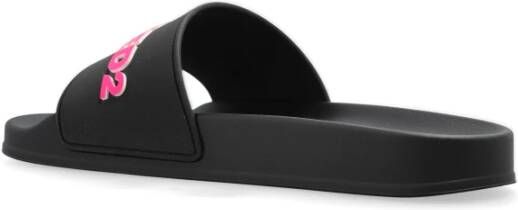 Dsquared2 Rubberen slides met logo Black Dames