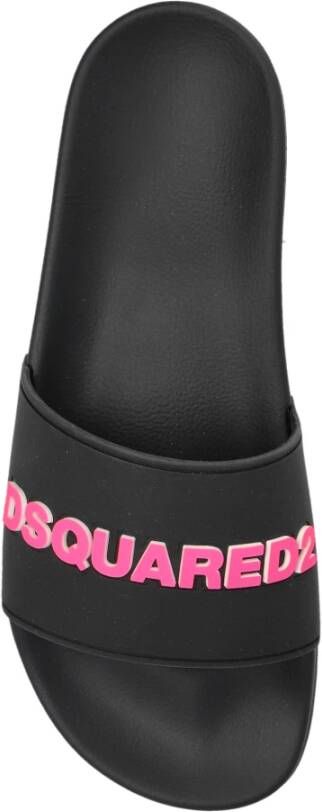 Dsquared2 Rubberen slides met logo Black Dames