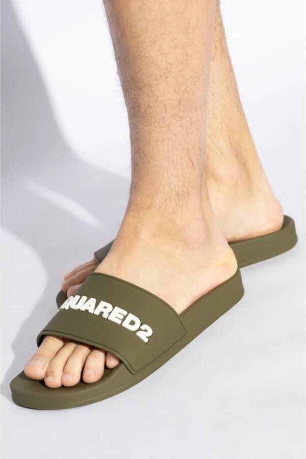 Dsquared2 Rubberen slides met logo Green Heren