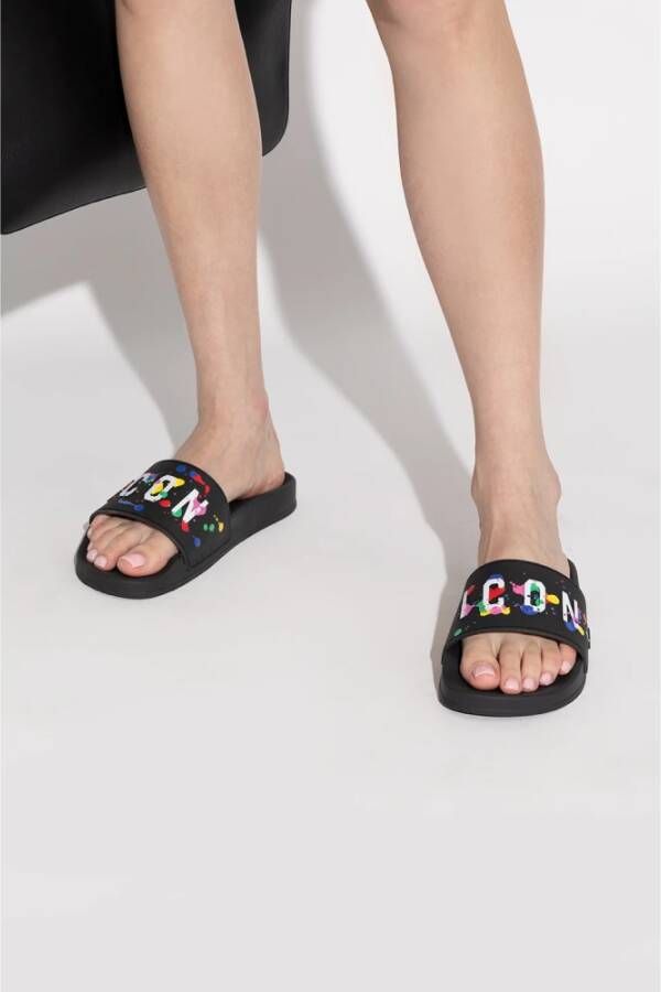 Dsquared2 Rubberen Slides met Icon Logo Zwart Dames