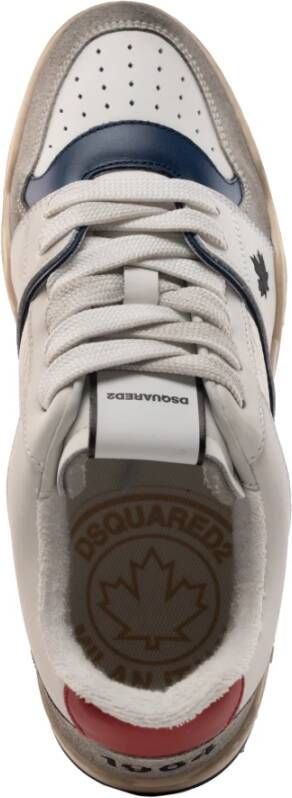 Dsquared2 Witte Leren Blad Geborduurde Sneakers White Heren