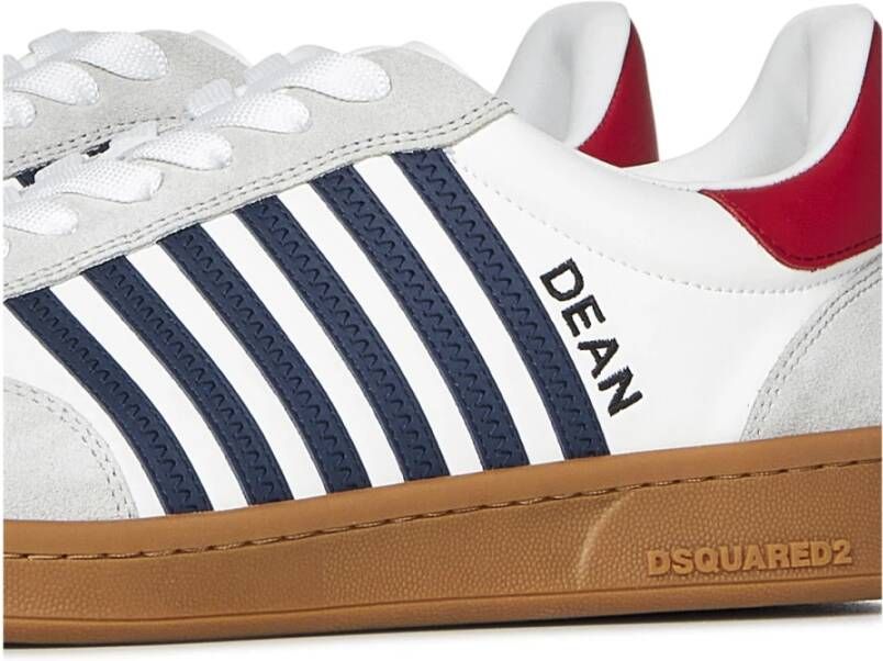 Dsquared2 Witte Leren Boxer Sneakers Blauwe Details Multicolor Heren