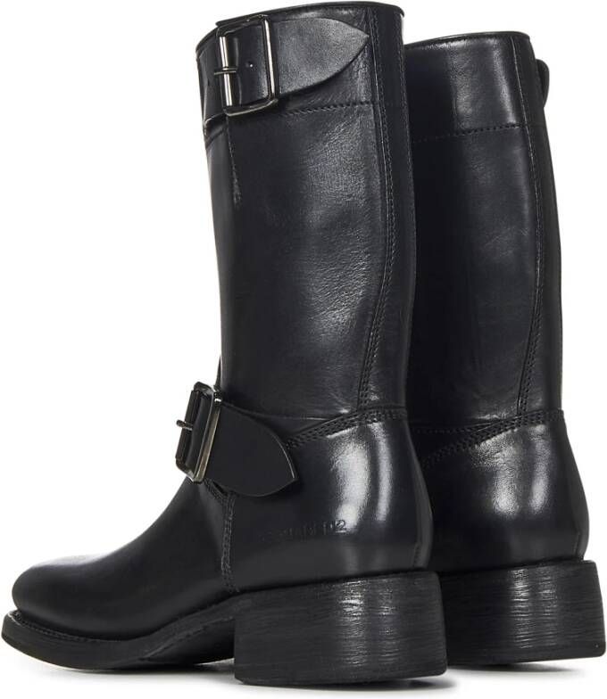 Dsquared2 Zwarte Leren Biker Enkellaarzen Black Dames