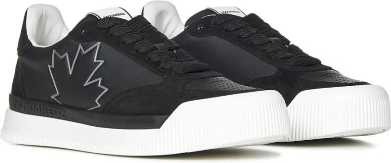 Dsquared2 Zwarte Leren Sneakers met Esdoornblad Detail Black Heren