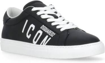 Dsquared2 Zwarte Leren Sneakers Ronde Neus Logo Black Heren