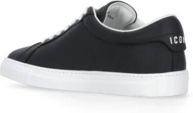 Dsquared2 Zwarte Leren Sneakers Ronde Neus Logo Black Heren