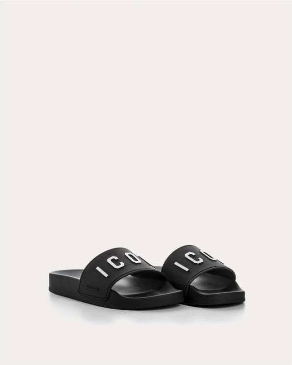 Dsquared2 Zwarte Rubberen Logo Slides Black Dames