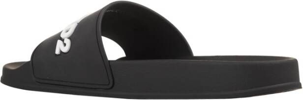 Dsquared2 Zwarte Rubberen Slippers met Wit Logo Black Heren