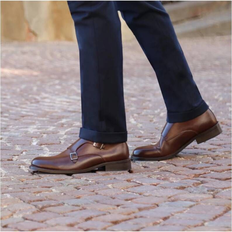 Duca di Morrone Heren Platte Leren Loafers Brown Heren