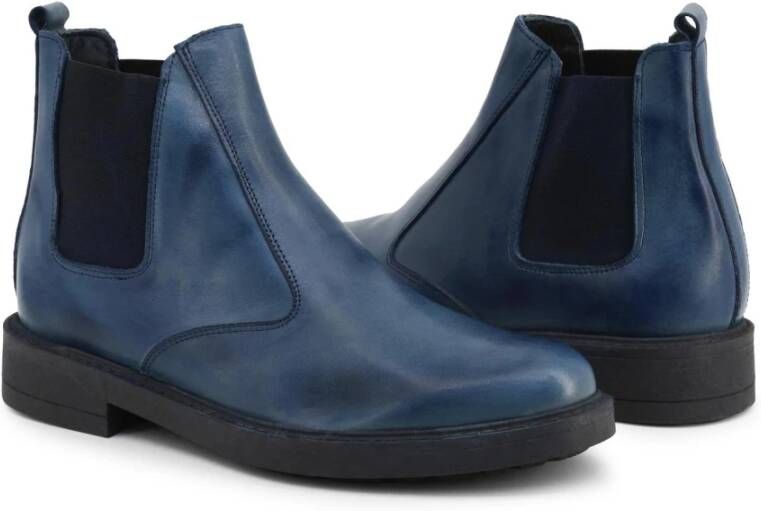 Duca di Morrone Italiaanse Leren Enkellaarzen Elastische Gores Blue Heren