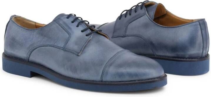 Duca di Morrone Italiaanse Leren Ronde Neus Veterschoenen Blue Heren