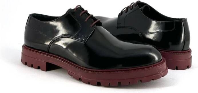 Duca di Morrone Zwart Bordeaux Leren Veterschoenen Black Heren