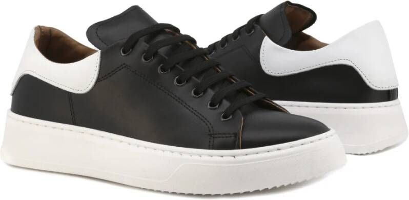 Duca di Morrone Zwarte leren sneakers Herfst Winter Collectie Black Heren