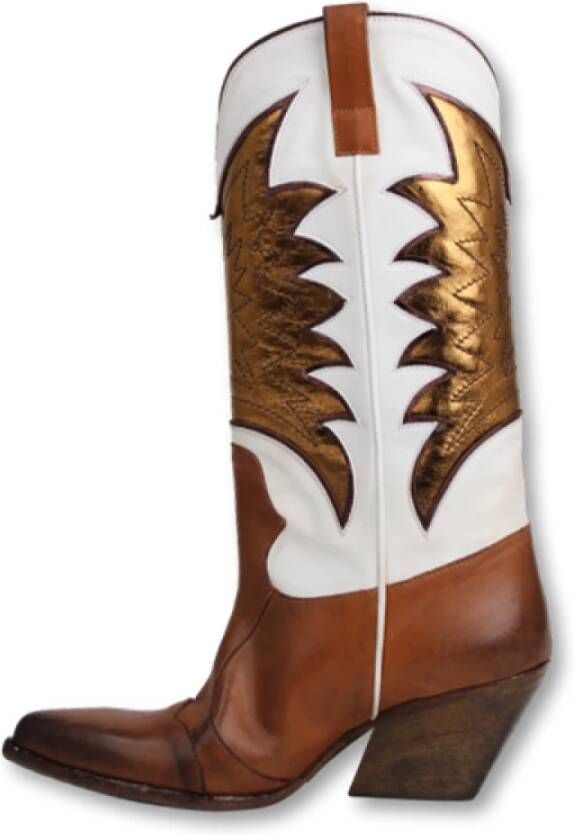 Elena Iachi Bruine Cowboy Boots met Witte Details Brown Dames