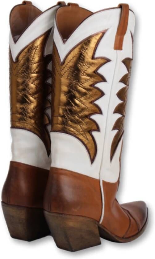 Elena Iachi Bruine Cowboy Boots met Witte Details Brown Dames